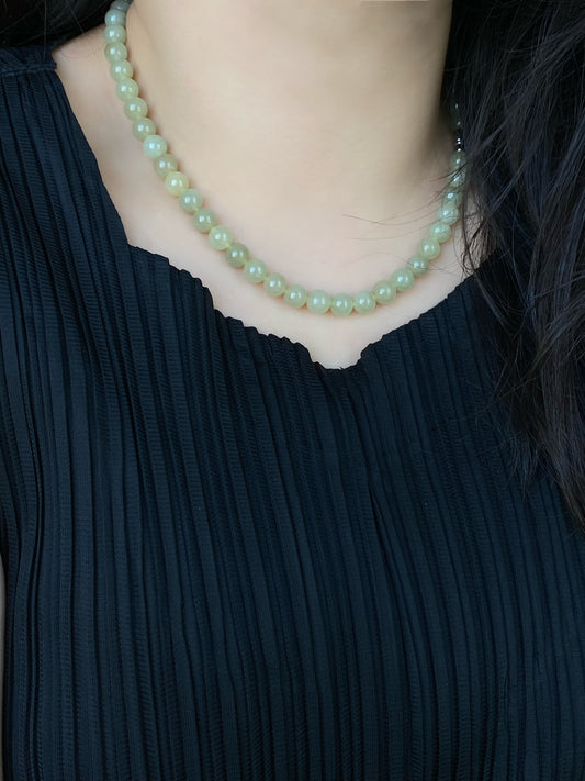High Grade Natural Light Green Smooth Round Lucky Jade Bead Necklace | birthdays Gift|  anniversaries gift-mothers day gift for her-翡翠-ヒスイ