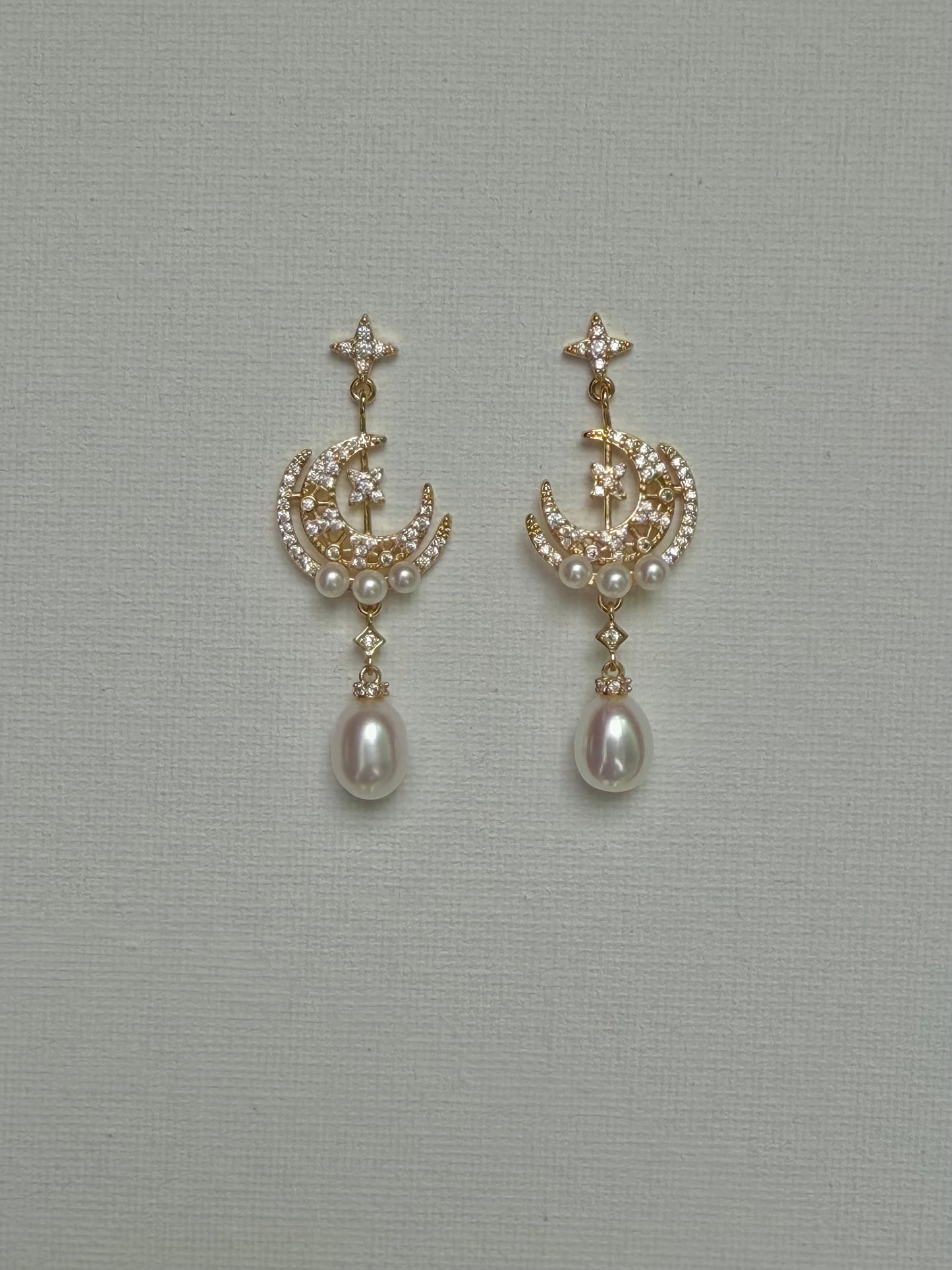 Celestial Star and Moon Baroque Pearl Dangle Earrings | Bridal & Wedding Accessories