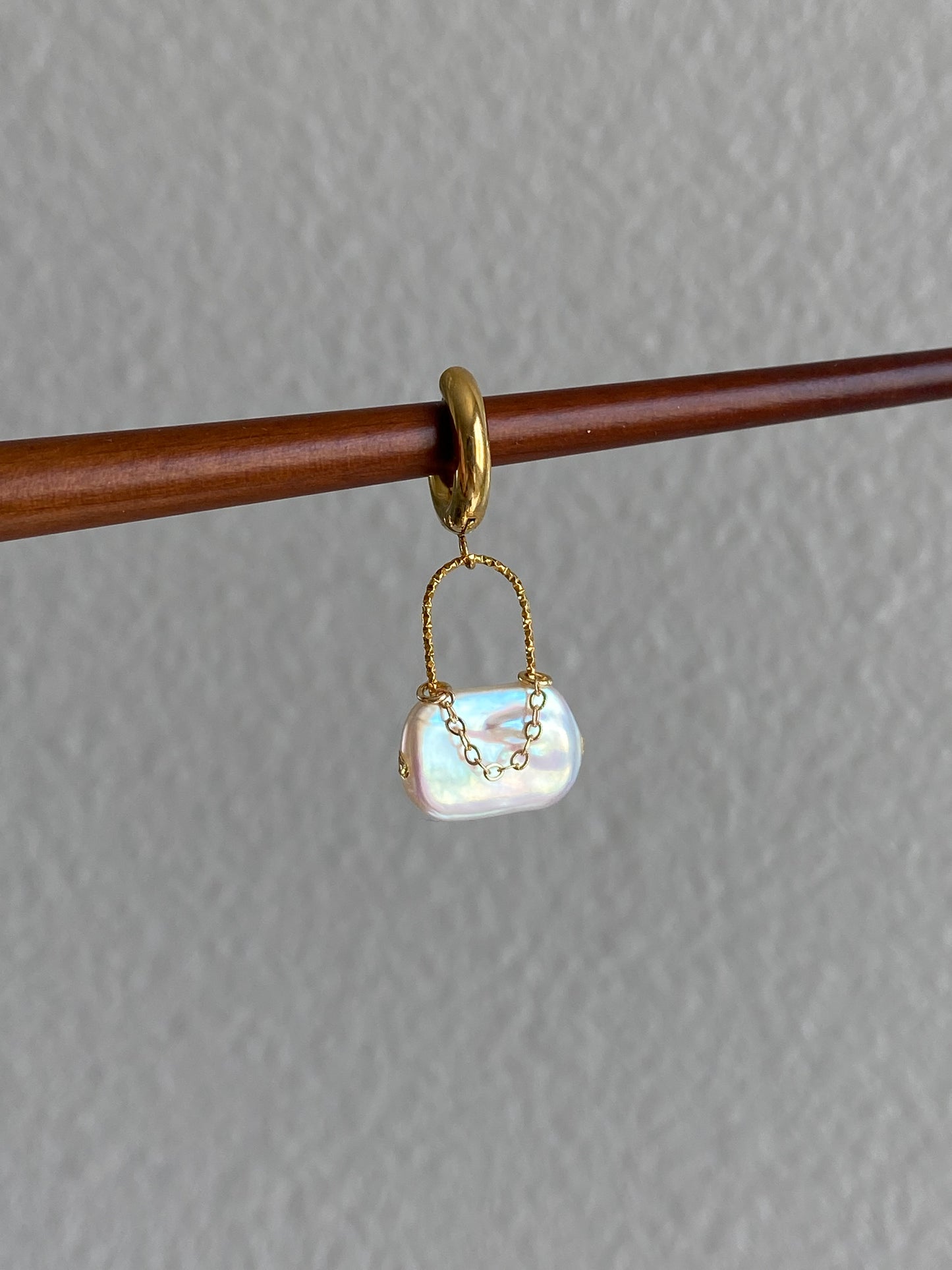 Baroque Pearl Mini Shoulder Bag Earrings  Gold Plated Hoop Purse Dangle Handmade Unique Luster Pearl Statement Jewelry Birthday Gift for Her