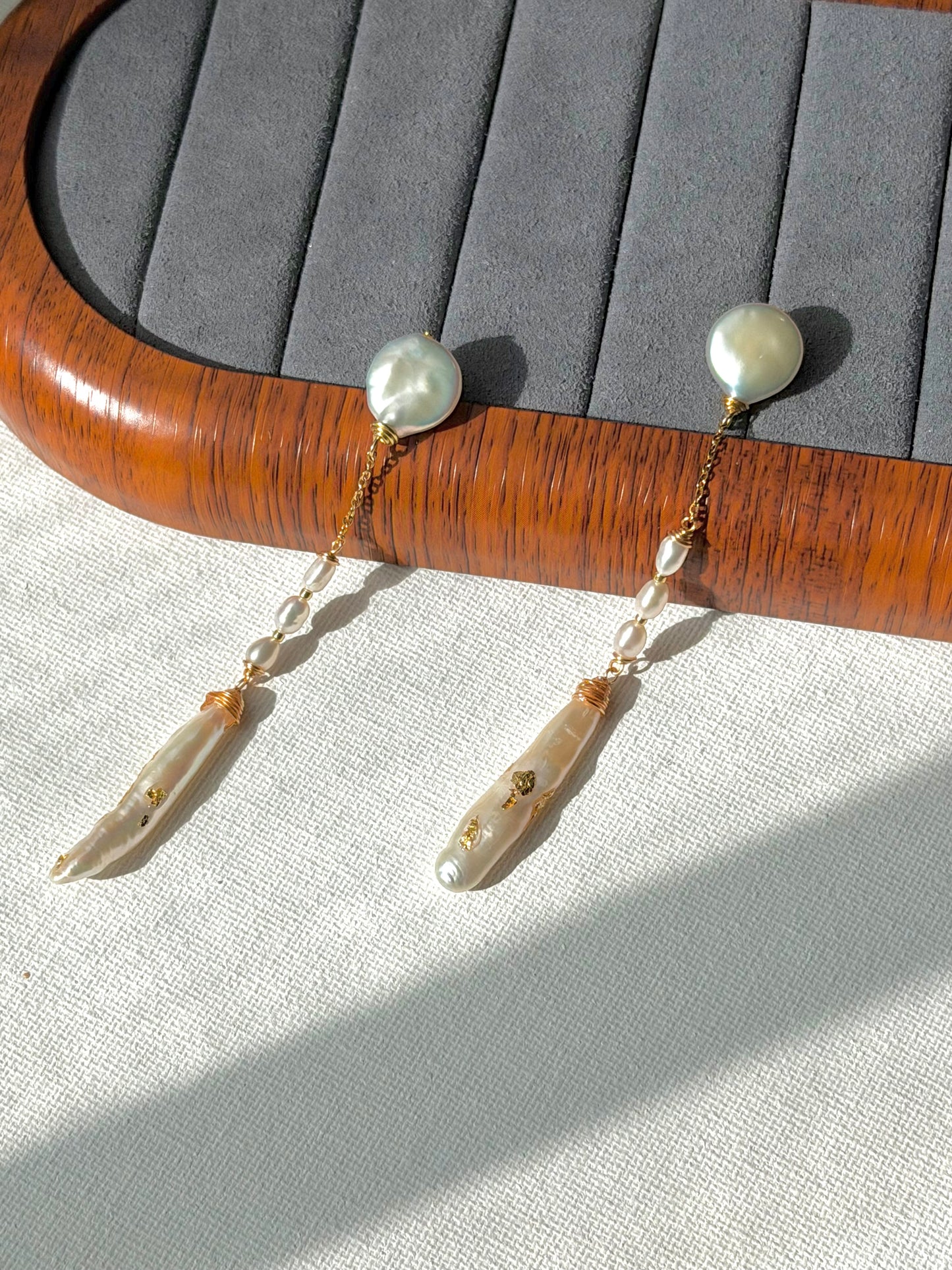 Nora Lunar Tassel Dangle Earrings  Moon Coin Pearl  Baroque Stick Pearl Drop  Long Celestial Statement Earring Bridesmaid Gift