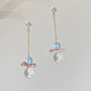 Celestial Angel Pearl Earrings, Aquamarine Baroque Pearl Dangle Earrings, Gold Drop Earrings, Handmade earring Gift for Her Bridesmaid Gift
