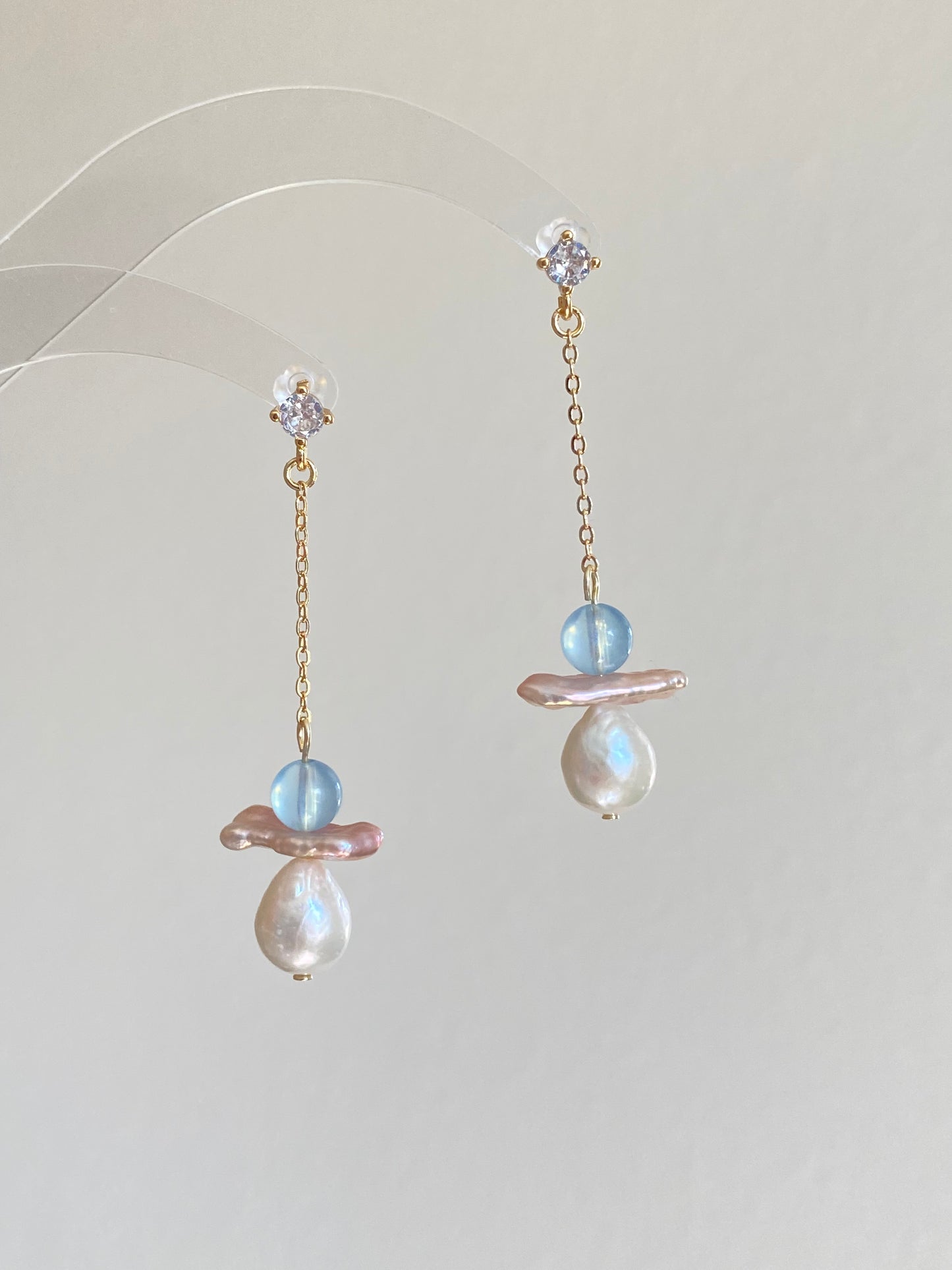 Celestial Angel Pearl Earrings, Aquamarine Baroque Pearl Dangle Earrings, Gold Drop Earrings, Handmade earring Gift for Her Bridesmaid Gift