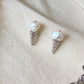 Petal Baroque Pearl Ice Cream Cone stud Earrings, Handmade Fun Statement Jewelry Summer Gift, Cute & Whimsical Jewelry Gift for her