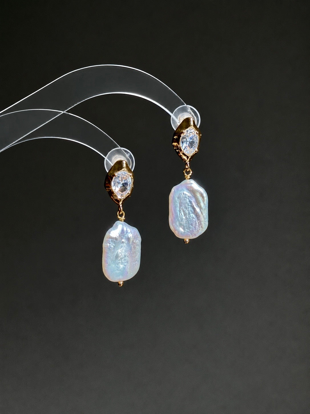 Marquise Cubic Zirconia Baroque Pearl Drop Earrings