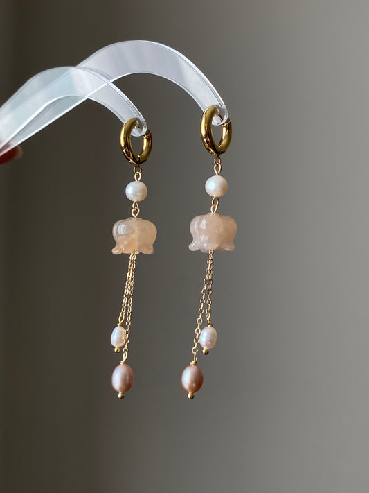 Lily of the Valley Earrings Flower Agate  Pearl Dangle Earrings Elegant Handmade Drop Earrings Bridesmaid Gift for Her Dainty tissue earring