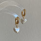 Dainty pearl Heart earrings on 14k gold studs-Pearl Heart Minimalism dangle earrings-Heart Jewelry Set-Heart necklace Bridesmaid Gift