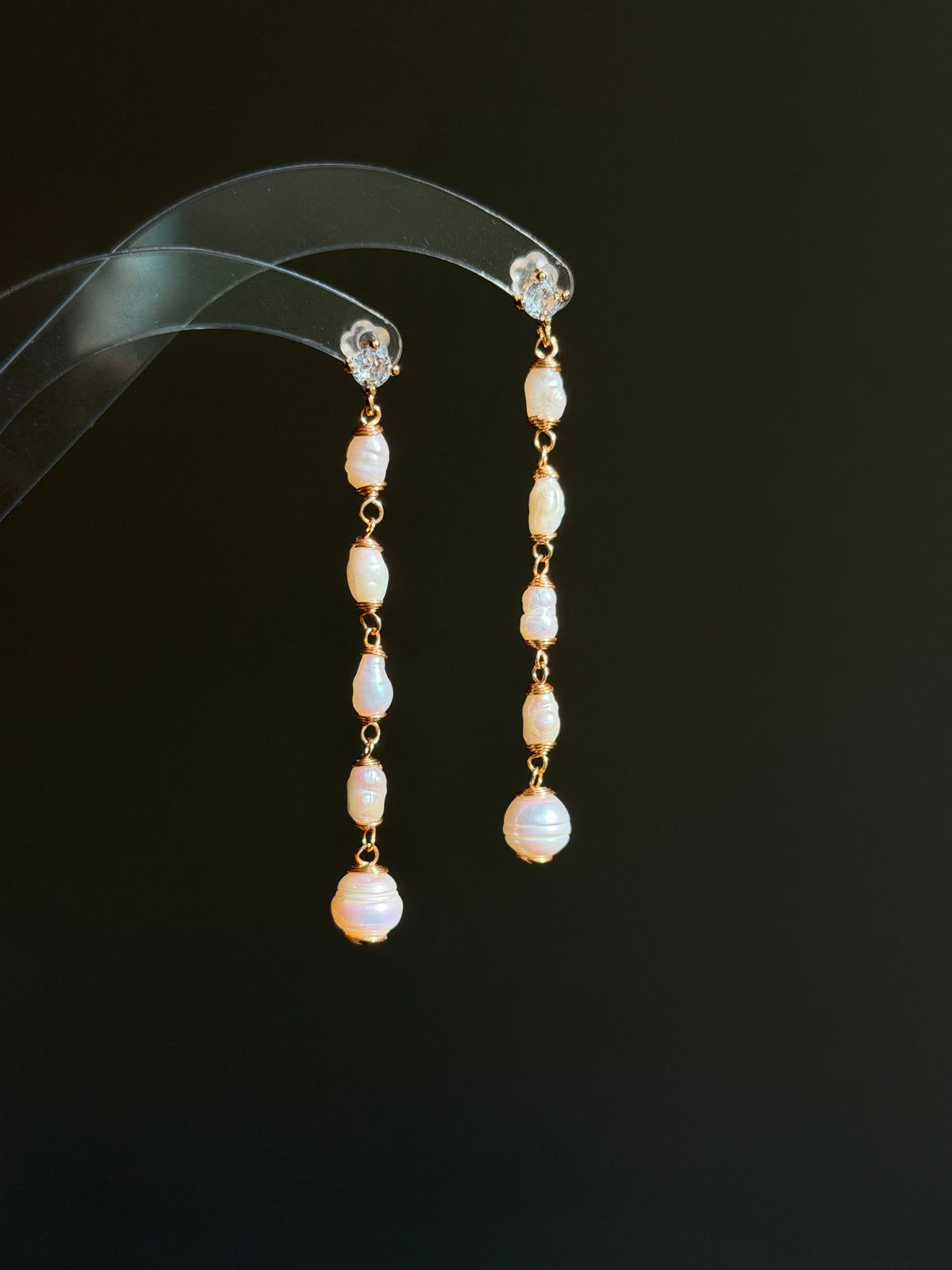 Letitia Linear Baroque Pearl Dangle Earrings