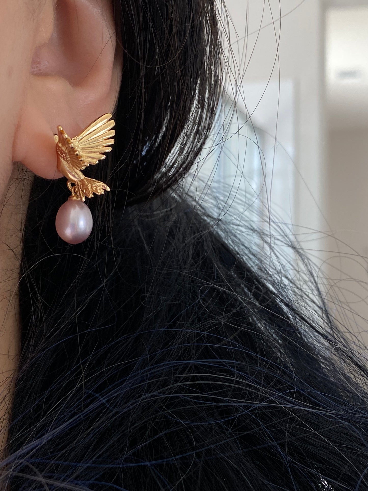 Soaring Bird  Lavender  Pink Pearl Stud Statement Earrings Dainty Everyday Elegance  Romantic Weddings Jewelry Bridesmaid Gift for her