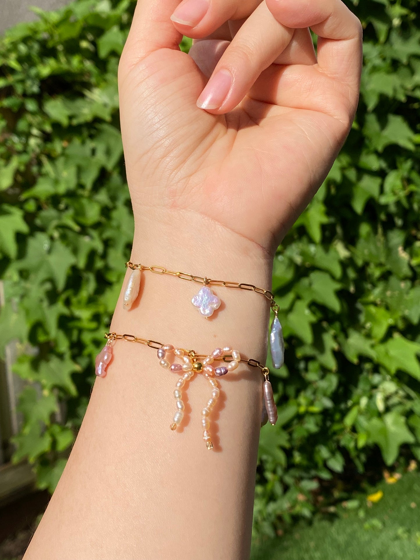 Build your Own Custom Pearl Charm Bracelet Personalized Jewelry | Tarnish-Free Gold