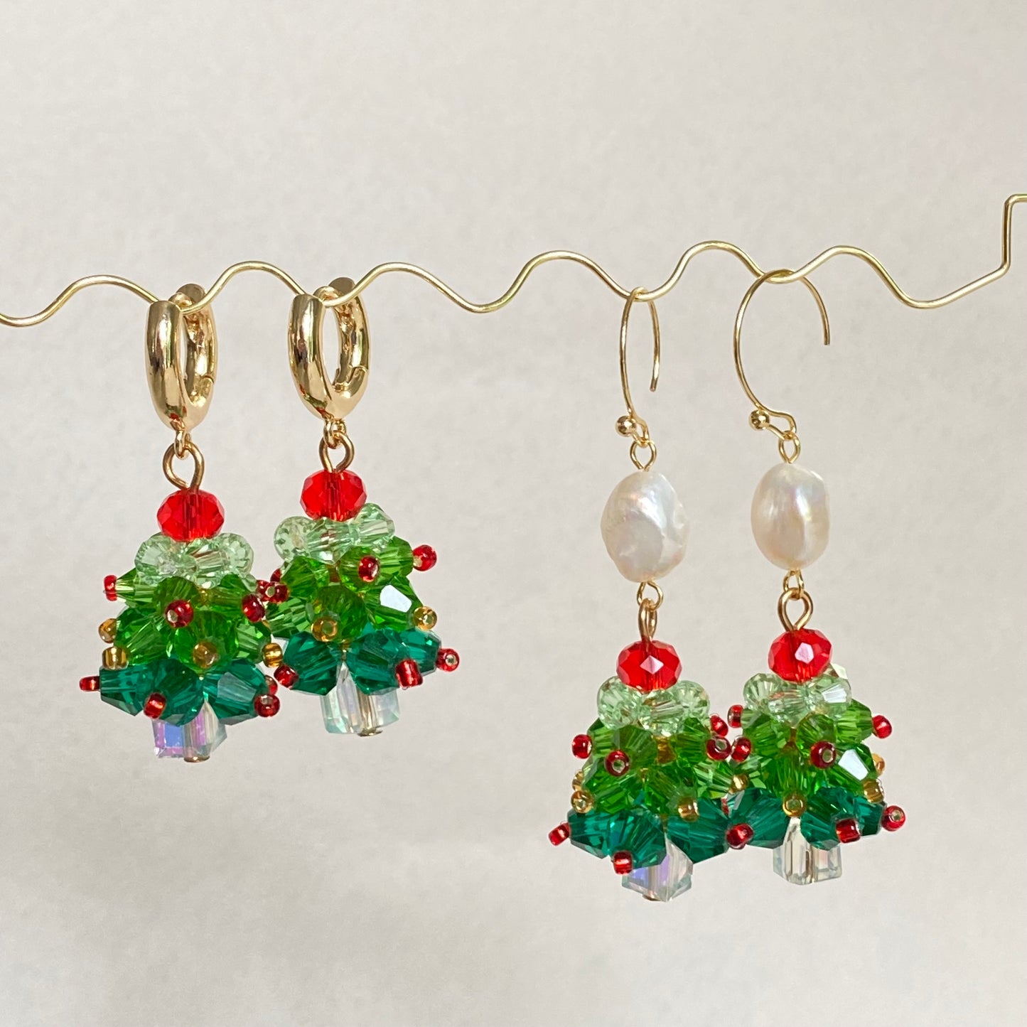 Christmas Tree Earrings & Necklace Set, Festive Beaded Jewelry, Holiday Gift, Baroque Pearl Charm, Christmas Jewelry for Women