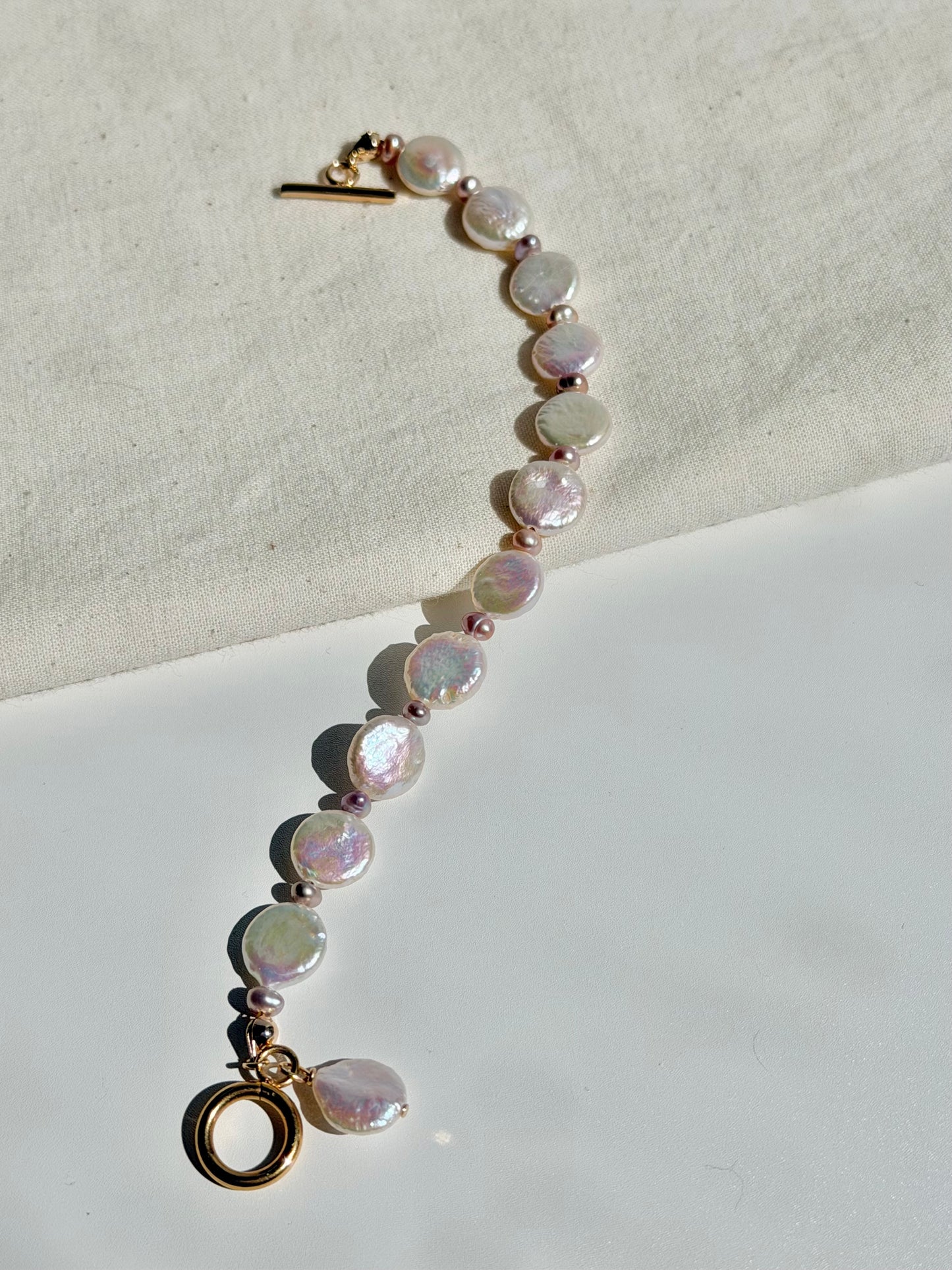 Luna Celestial  Baroque Coin Pearl  Bracelet with Toggle Clasp