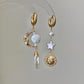 Handmade Natural Baroque Pearl Earrings - Celestial Sun Moon Star