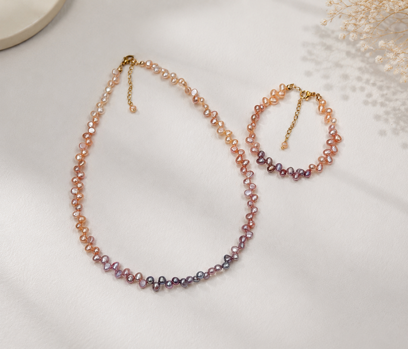 4-5mm Tipsy Grape Gradient Baroque Pearl Necklace Dreamy Wisteria Pearl Necklace 16’’ Multi-Color Freshwater Petal Pearl Choker Necklace