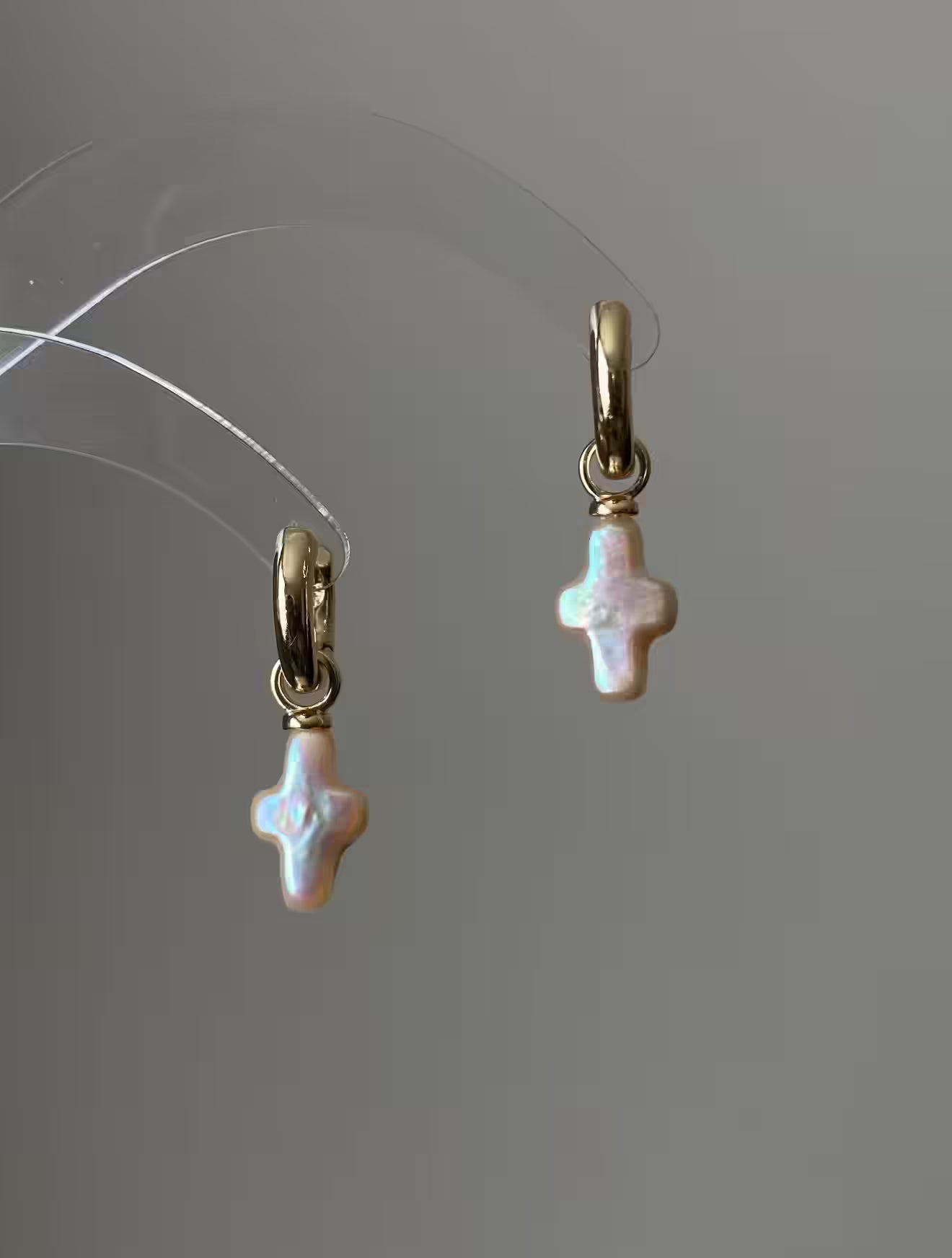 Natural Baroque Pearl Cross Earrings | Organic Shaped Religious Wedding Jewelry