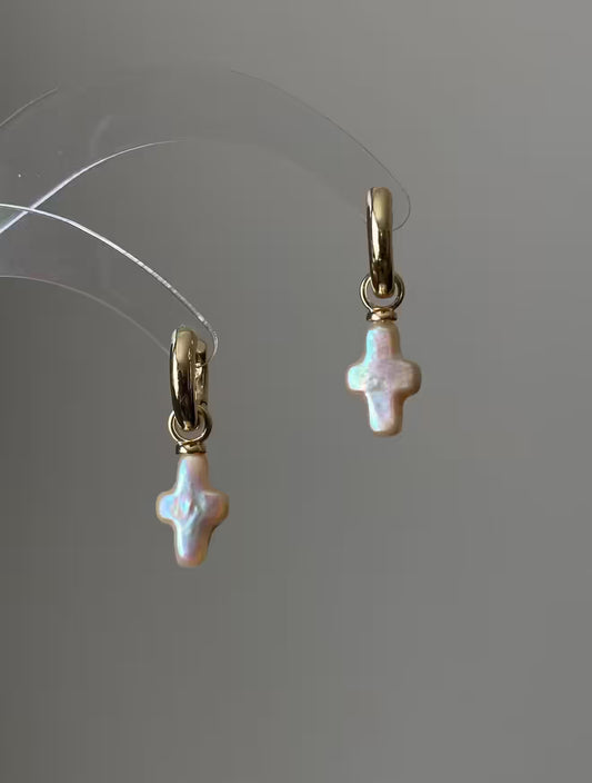Natural Baroque Pearl Cross Earrings | Organic Shaped Religious Wedding Jewelry
