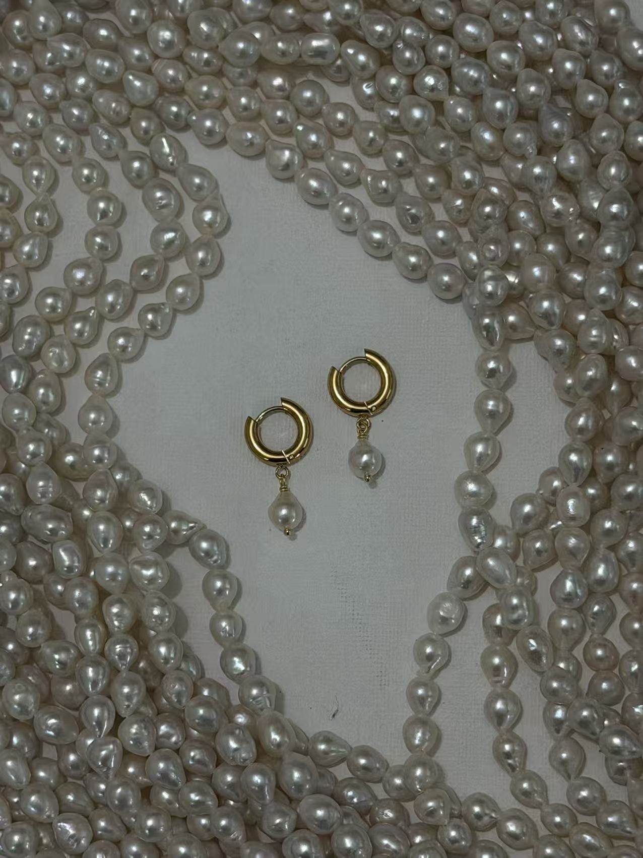White Baroque Pearl Hoop Earrings Simple Elegant Drop Jewelry
