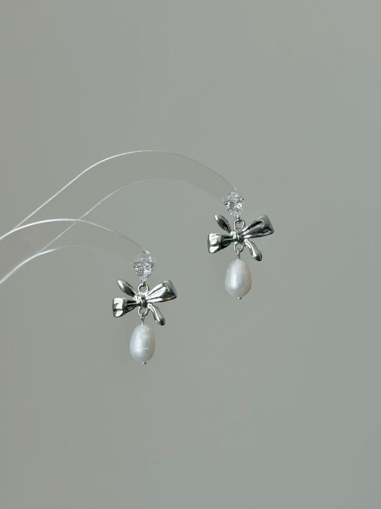 Heart Zirconia Bow Pearl Earrings Vintage Coquette Jewelry