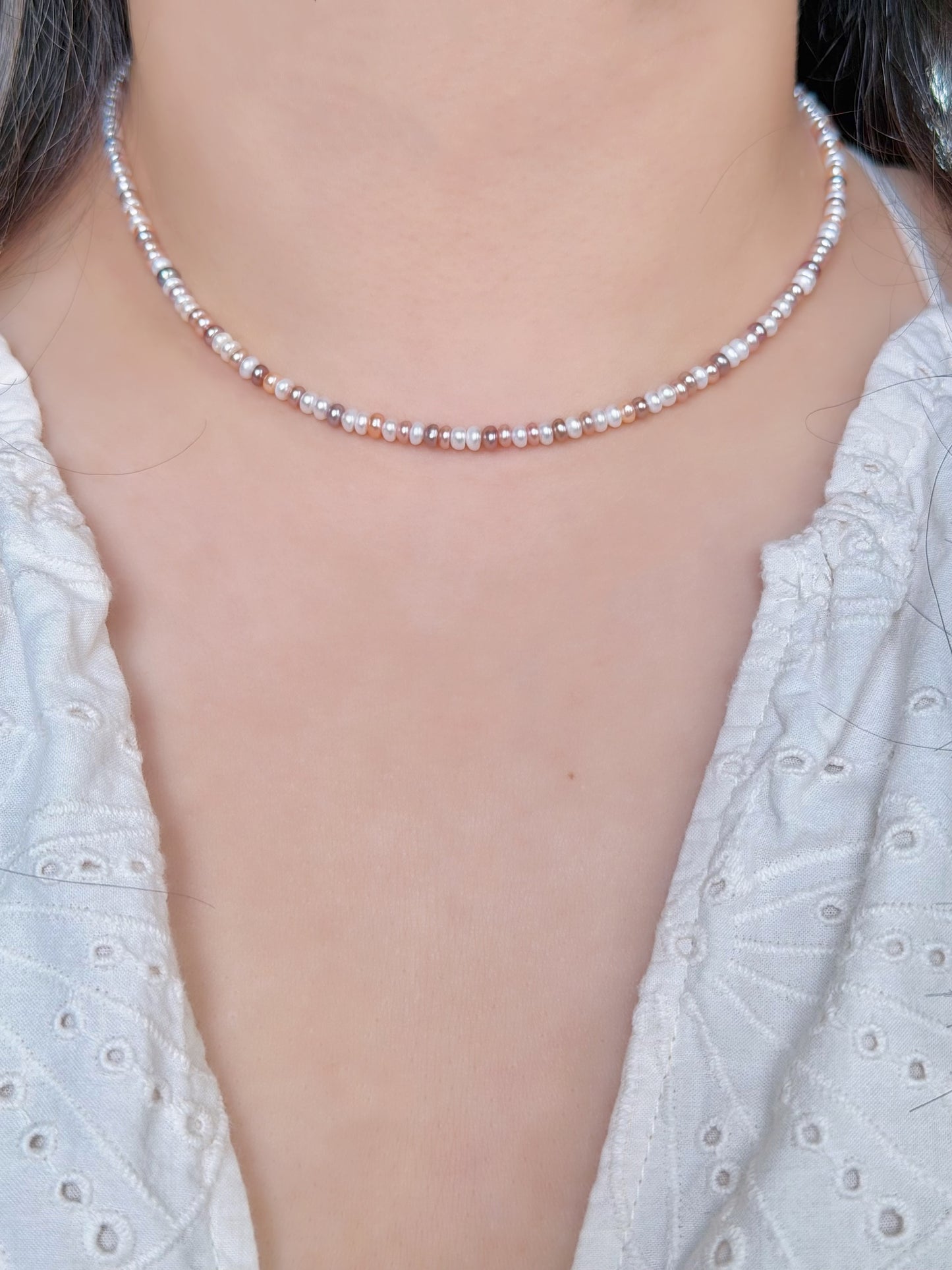 High Luster Multi Color White Baroque Pearl Choker Necklace