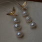 Triple Baroque Pearl Drop Earrings Gold Hummingbird Jewelry