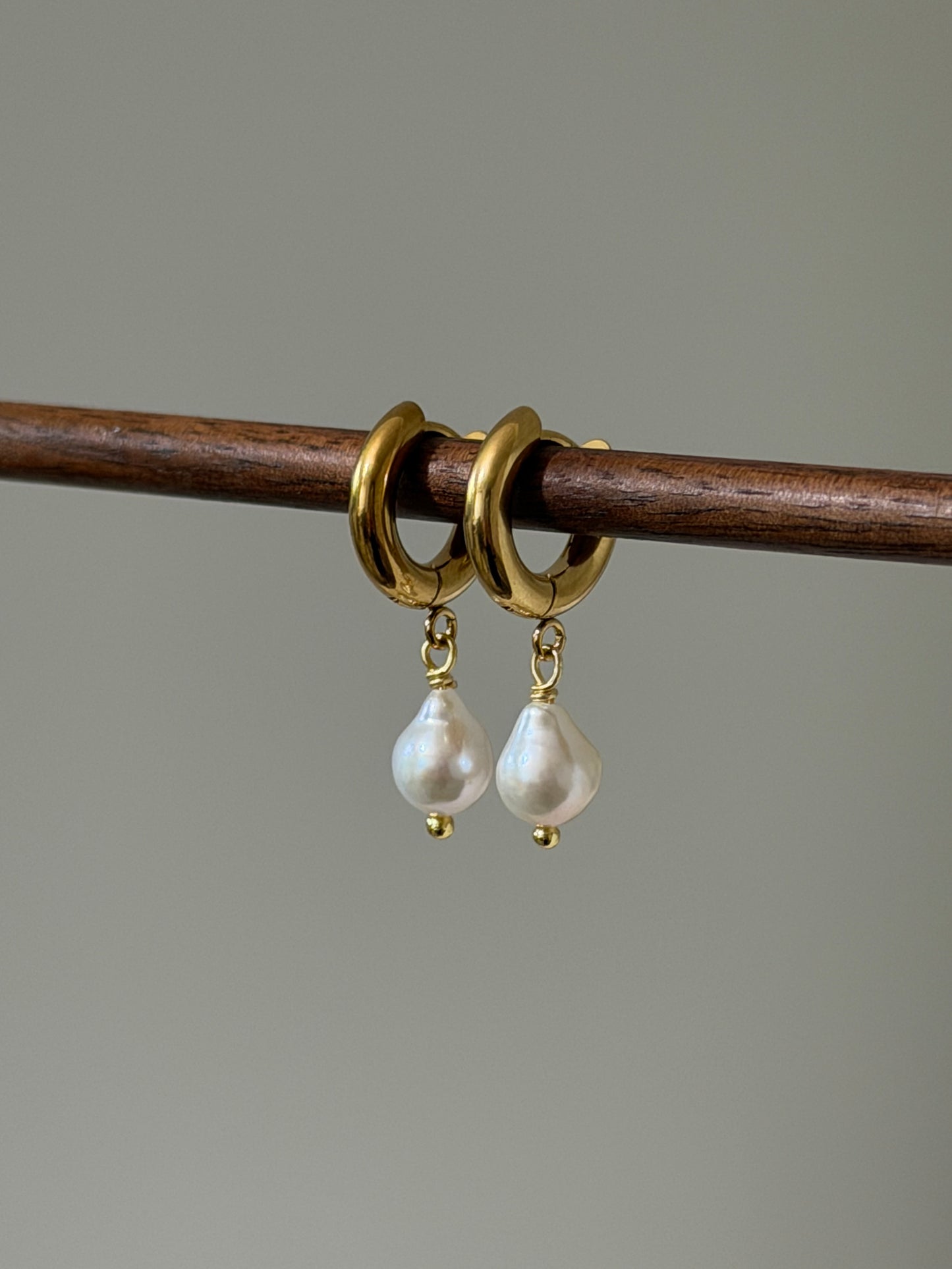 White Baroque Pearl Hoop Earrings Simple Elegant Drop Jewelry