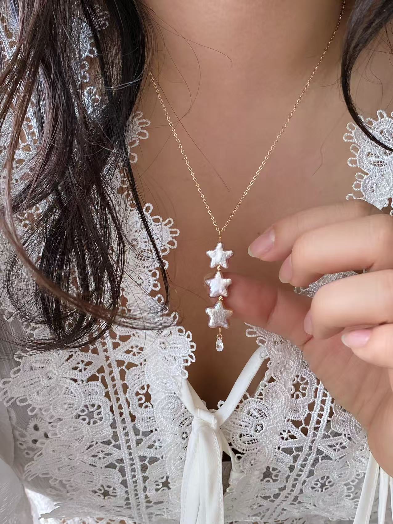 Baroque Star Pearl Necklace Celestial Dainty Choker Jewelry