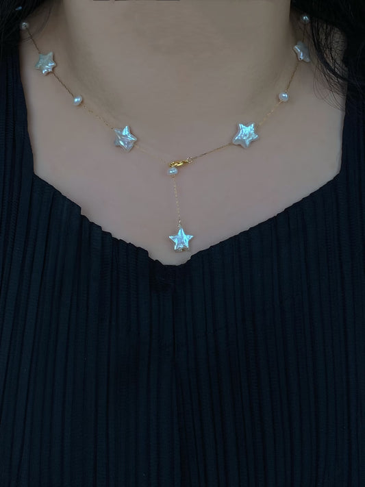Star Baroque Pearl Choker Adjustable Y Necklace Celestial Jewelry
