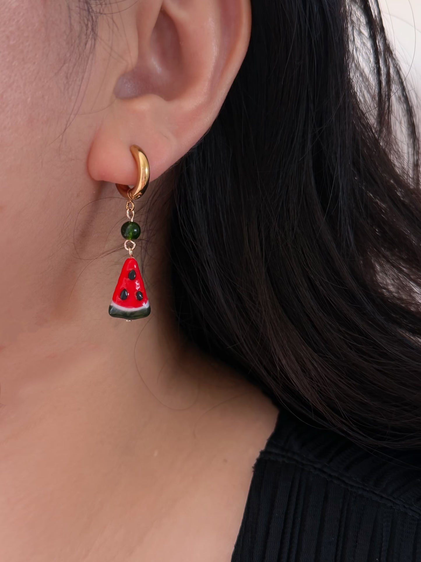 Baroque Pearl Watermelon Hoop Earrings Fruit Summer Jewelry