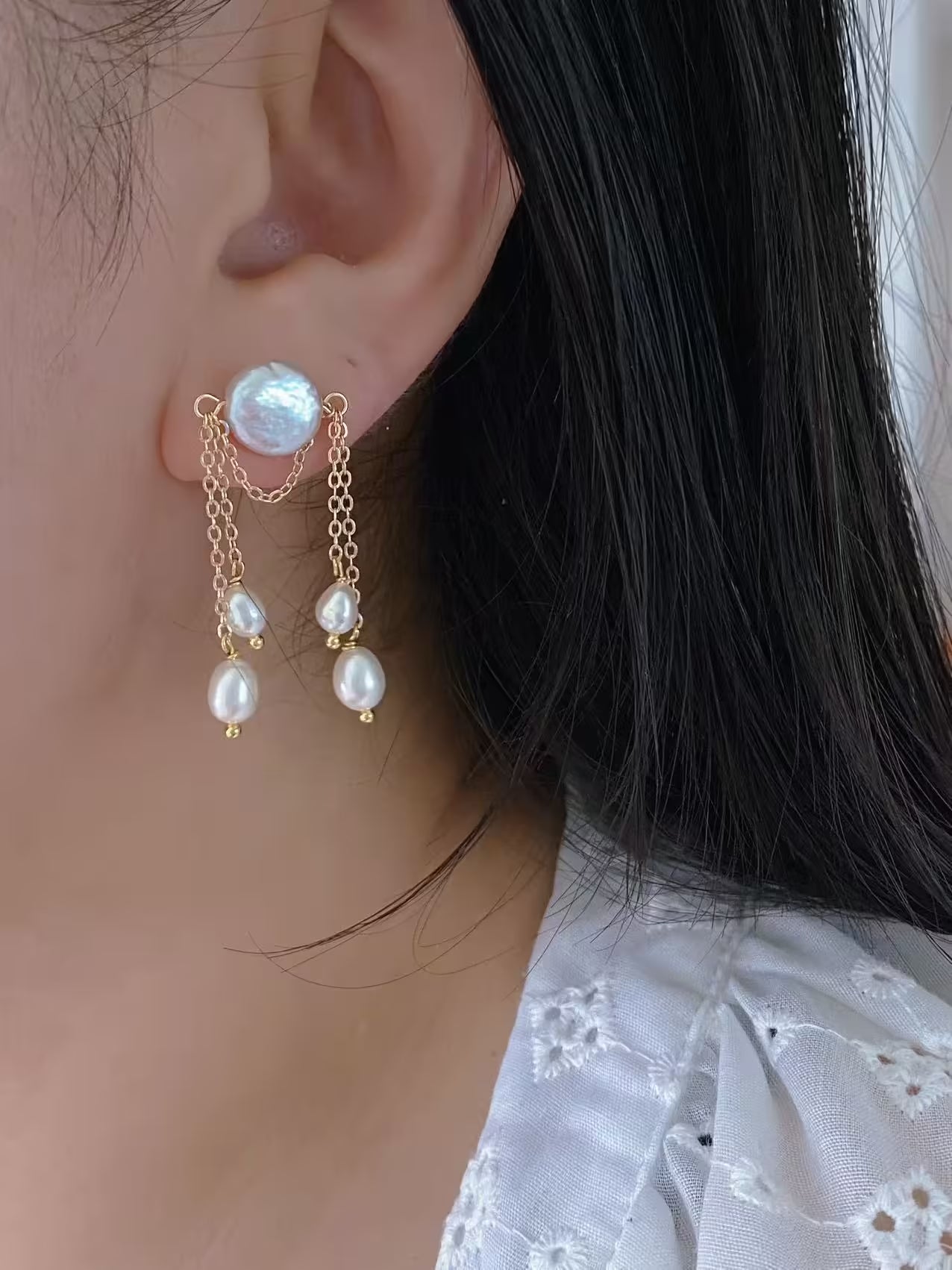 Eleanor | Handmade Baroque Pearl Tassel Earrings for Brides