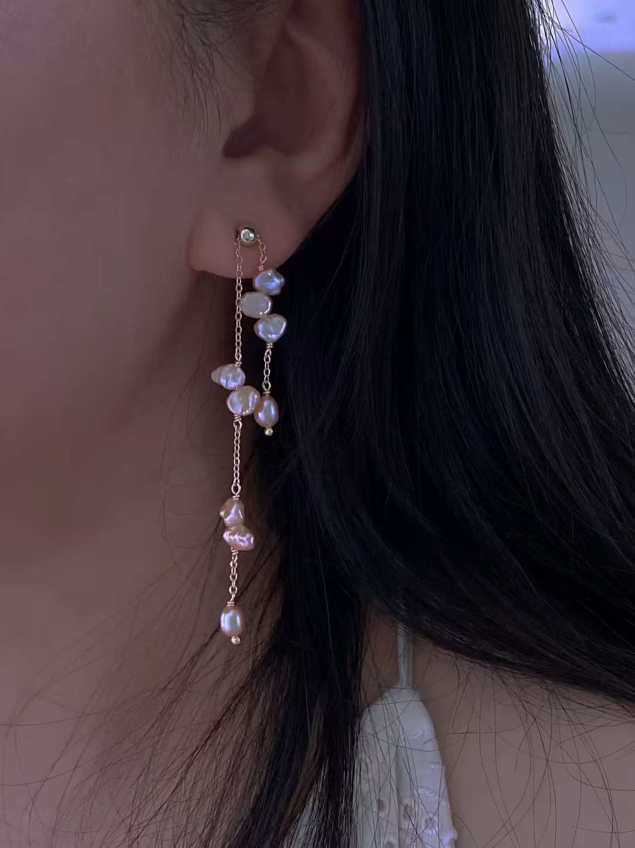 Baroque Petal Pearl Tassel Earrings Wisteria Floral Jewelry