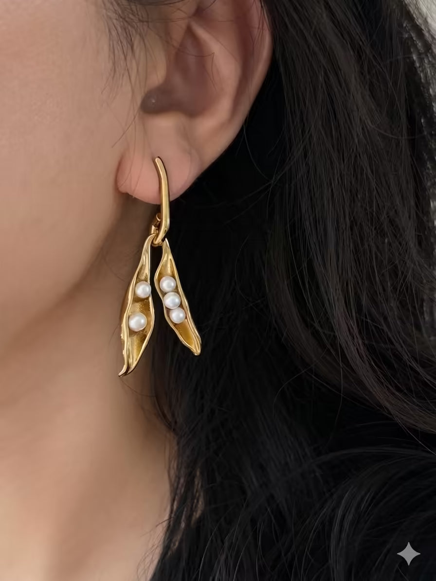 Botanical Pearl Pea Pod Earrings Garden Inspired Jewelry for Her