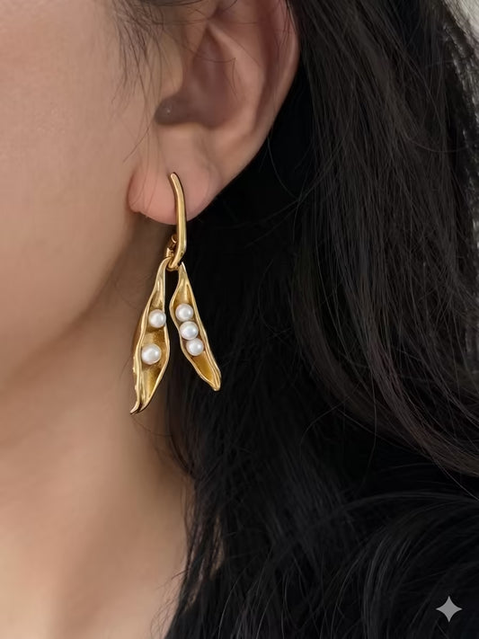Botanical Pearl Pea Pod Earrings Garden Inspired Jewelry for Her
