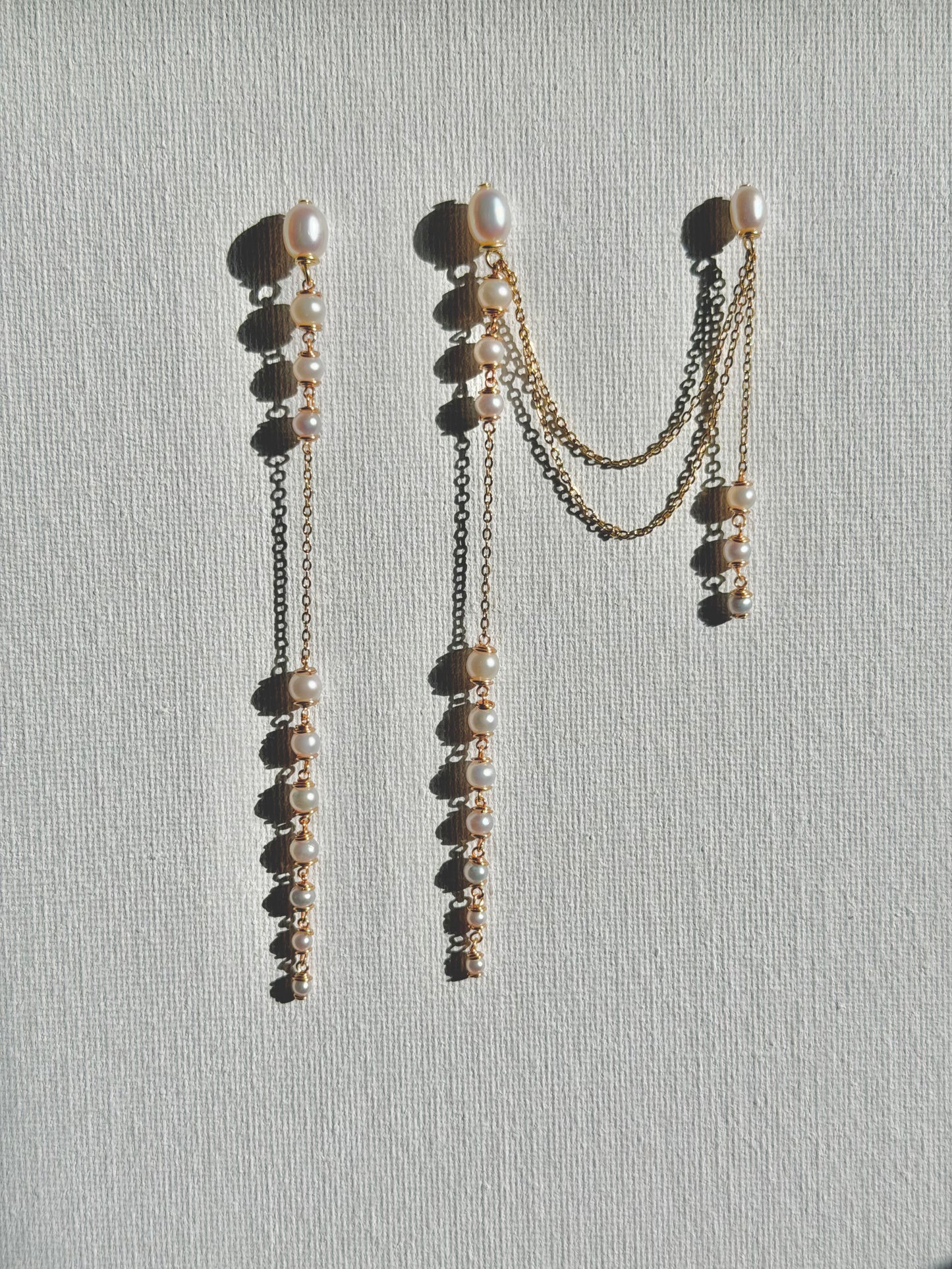 Extra Long Pearl Drop Earrings Asymmetric Gold Chain Dangles Earring
