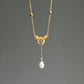 Gold Bow Tie Pearl Drop Y Necklace Vintage Romantic Jewelry