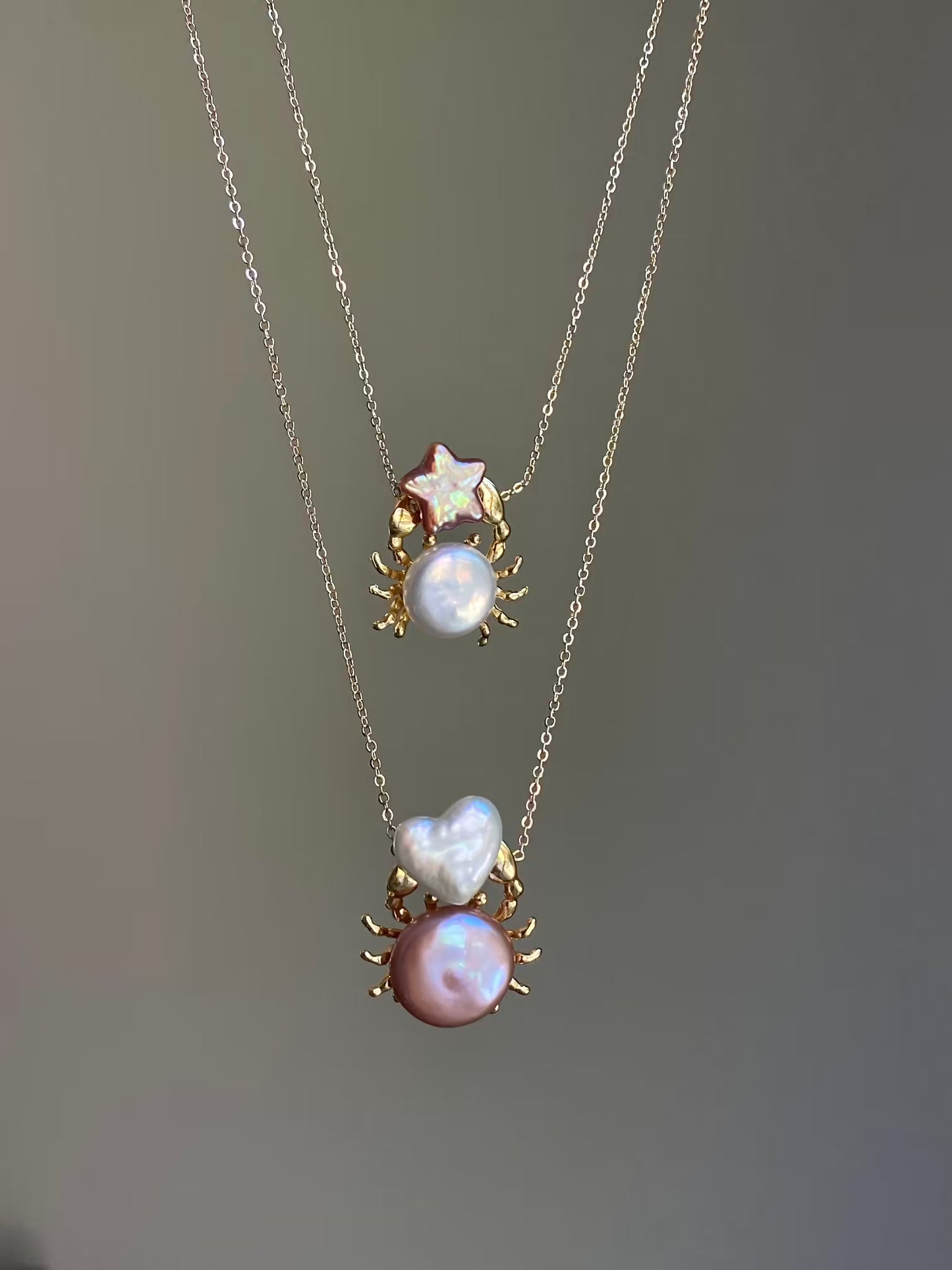 Celestial Crab Pearl Pendant Necklace - Cancer Zodiac Sign Jewelry, Heart & Star Baroque Pearl Charm for Her