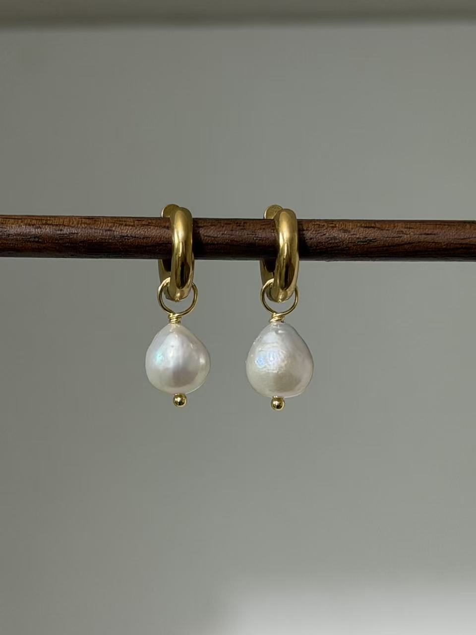 White Baroque Pearl Hoop Earrings Simple Elegant Drop Jewelry