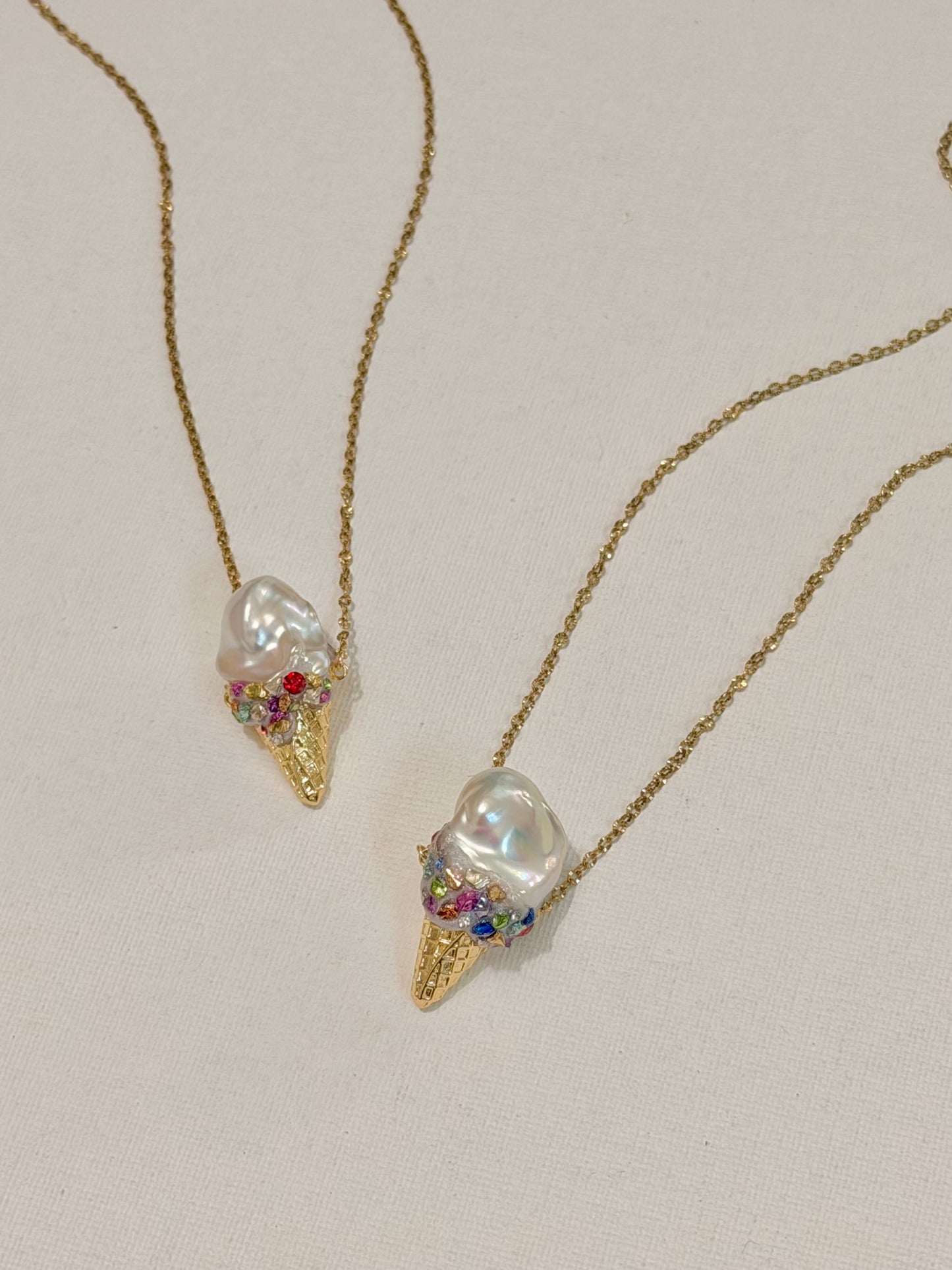 Baroque Pearl Ice Cream Cone Pendant Necklace Whimsical Jewelry