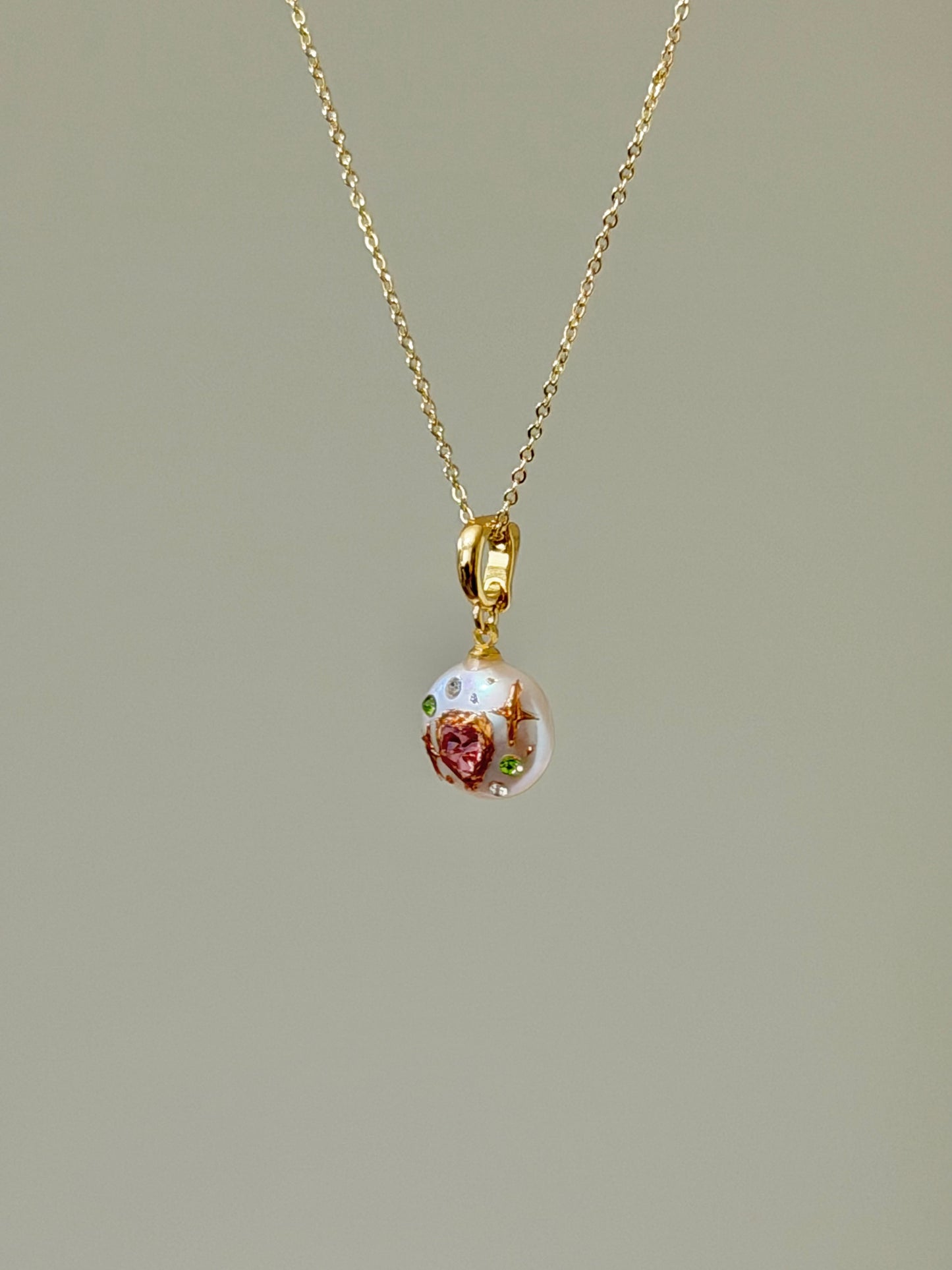 Baroque Pearl Heart Pendant Necklace Fairycore Coquette Jewelry