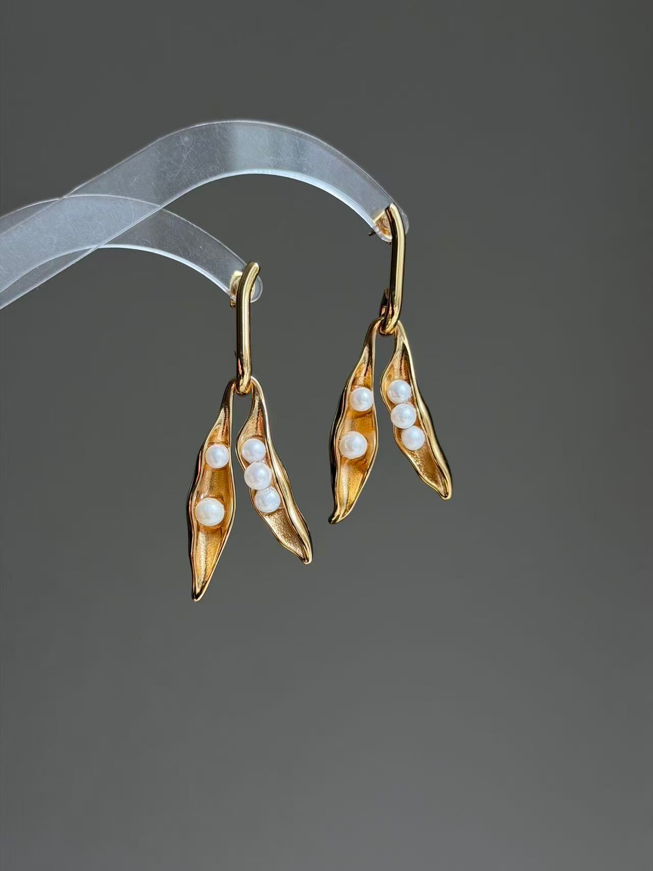Botanical Pearl Pea Pod Earrings Garden Inspired Jewelry for Her