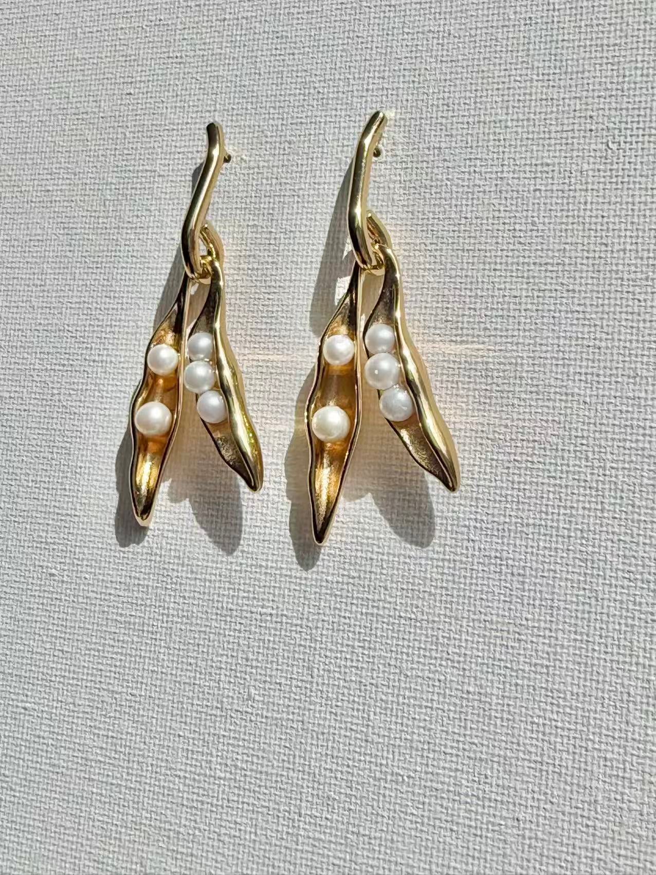 Botanical Pearl Pea Pod Earrings Garden Inspired Jewelry for Her