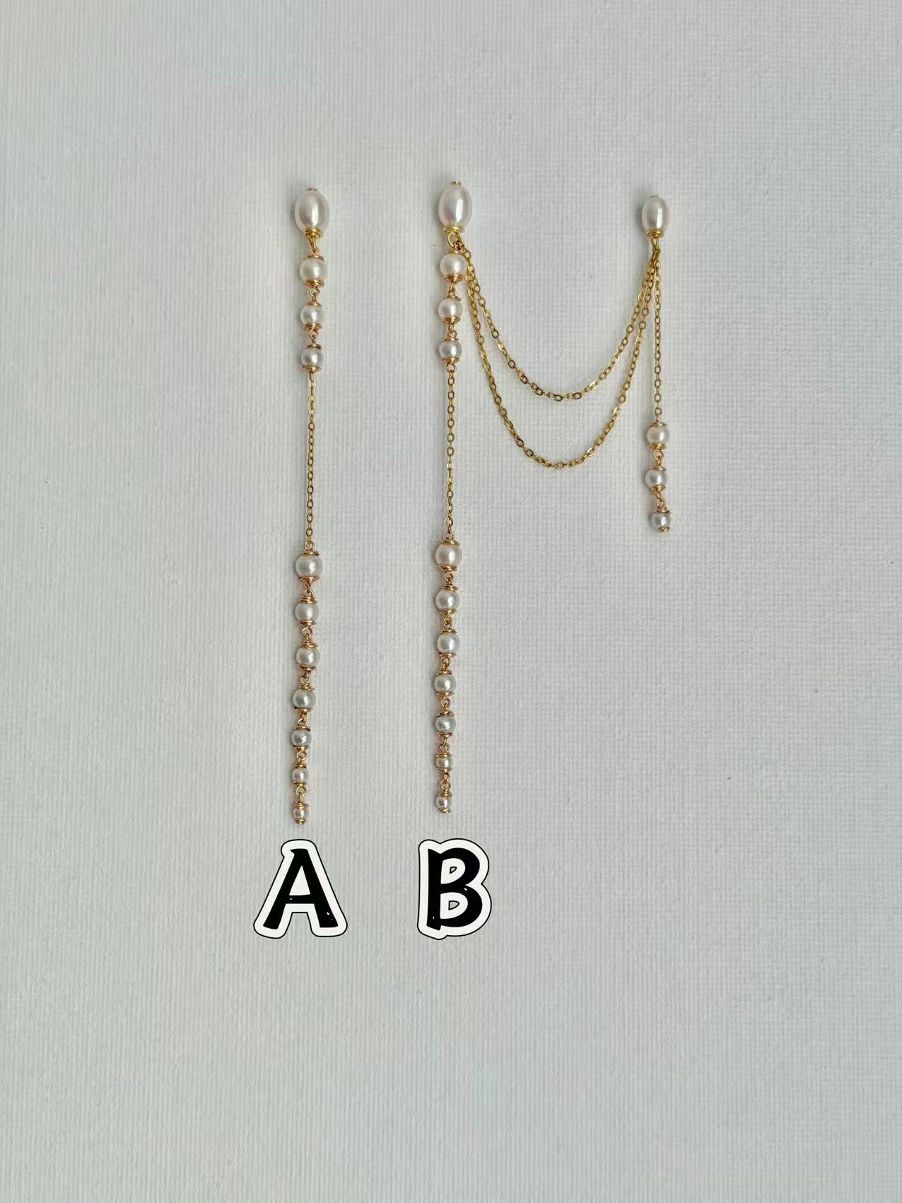 Extra Long Pearl Drop Earrings Asymmetric Gold Chain Dangles Earring