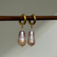 Iridescent Mermaid Pearl Hoop Earrings Baroque Bullet Dangles