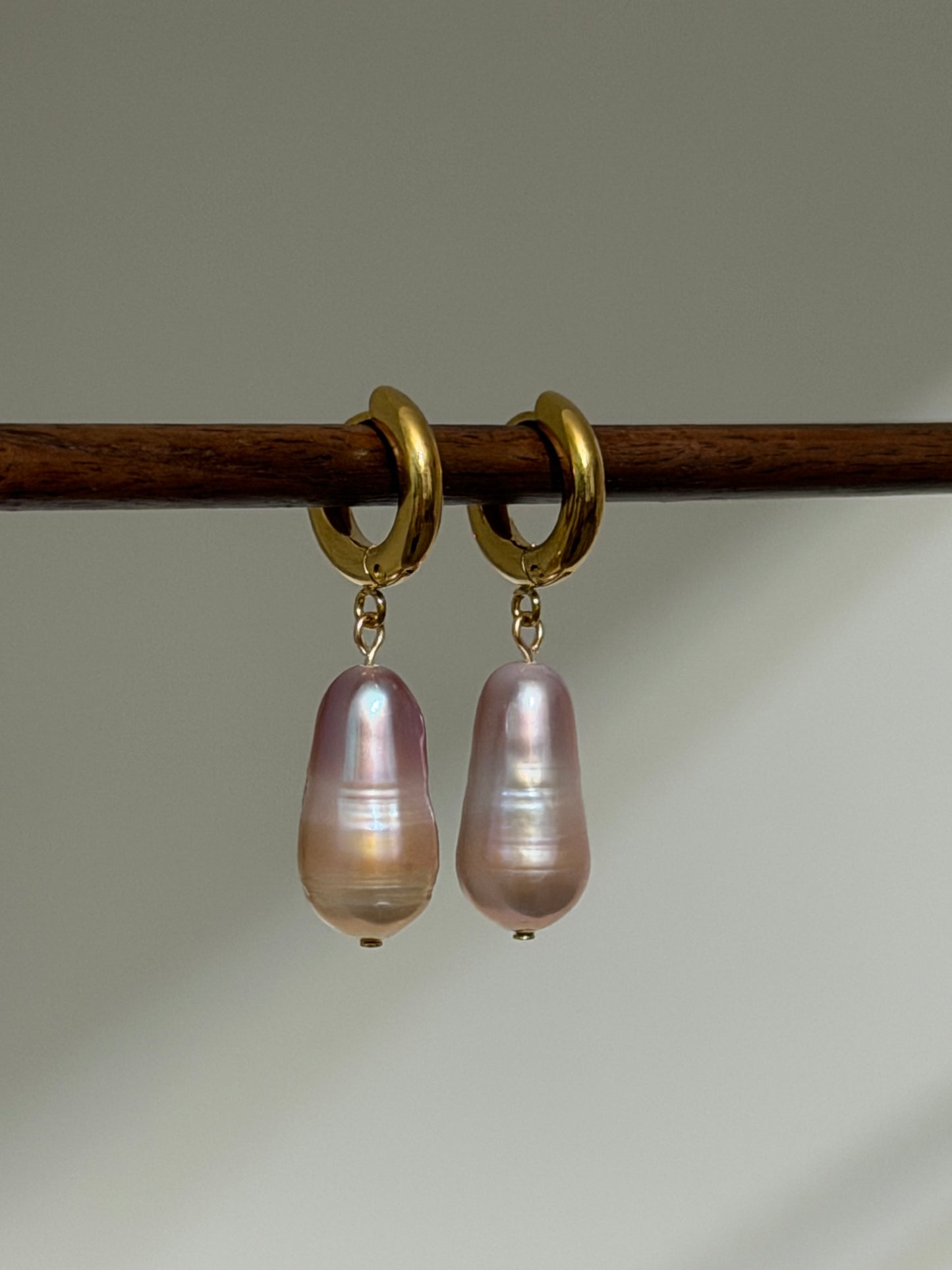 Iridescent Mermaid Pearl Hoop Earrings Baroque Bullet Dangles