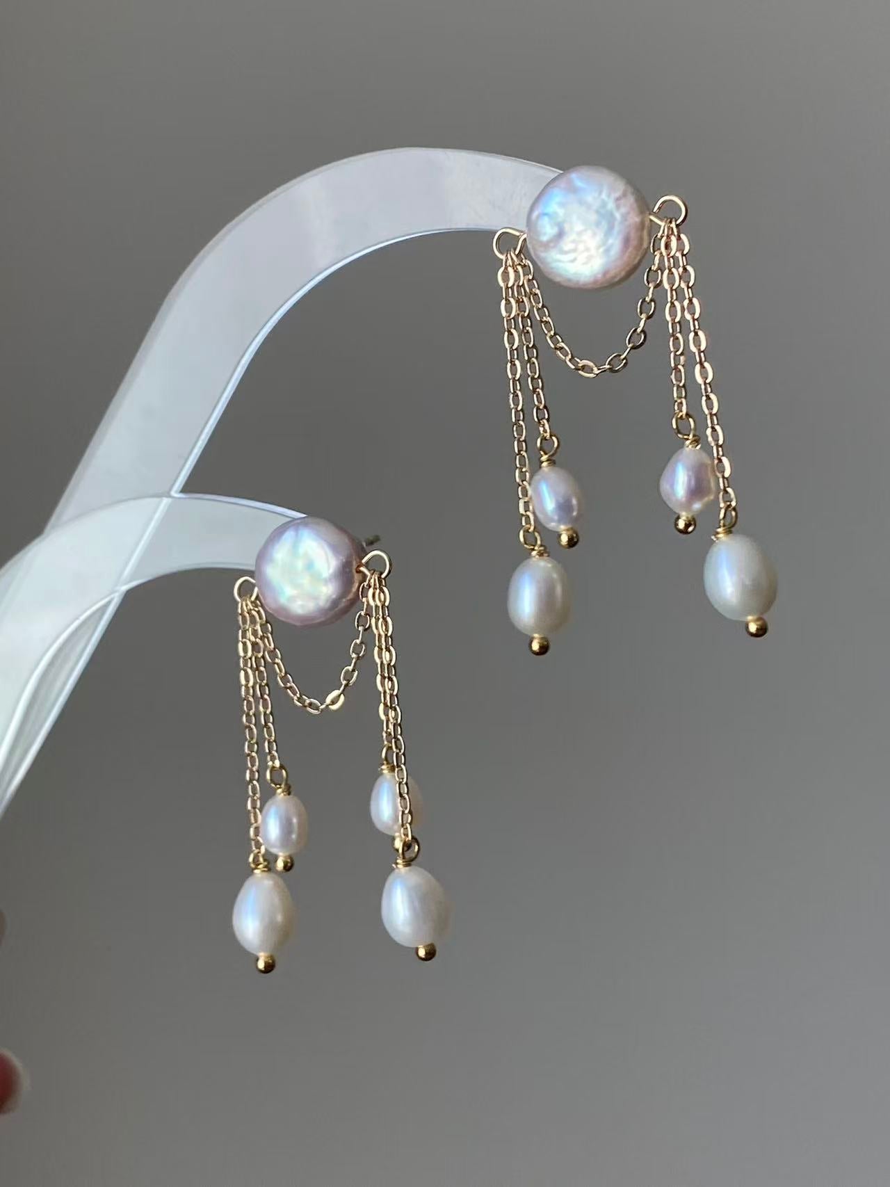 Eleanor | Handmade Baroque Pearl Tassel Earrings for Brides