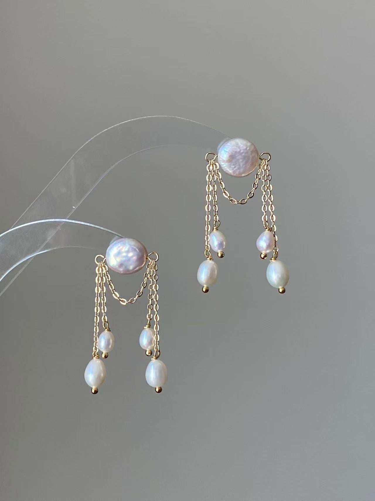 Eleanor | Handmade Baroque Pearl Tassel Earrings for Brides