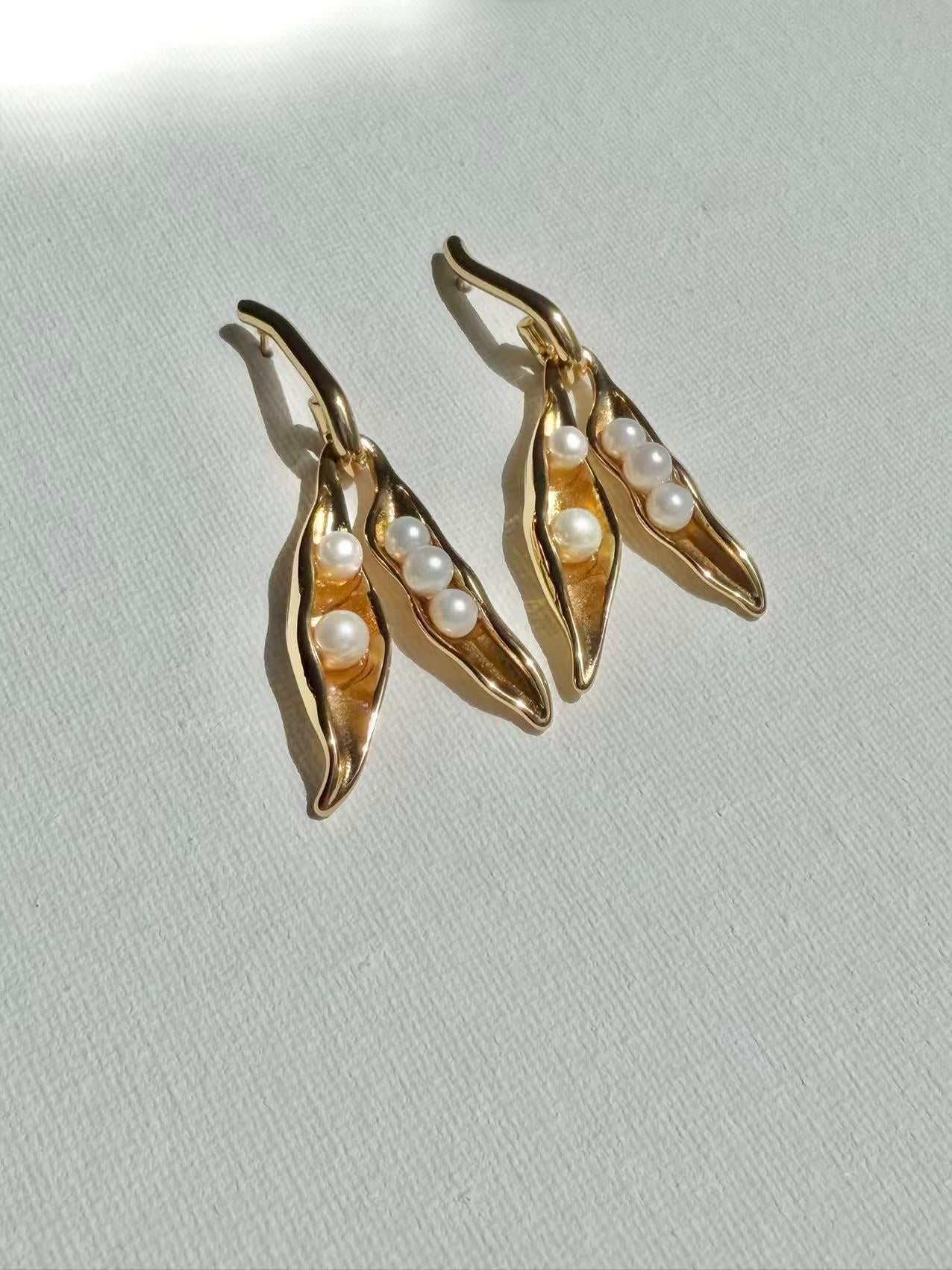 Botanical Pearl Pea Pod Earrings Garden Inspired Jewelry for Her