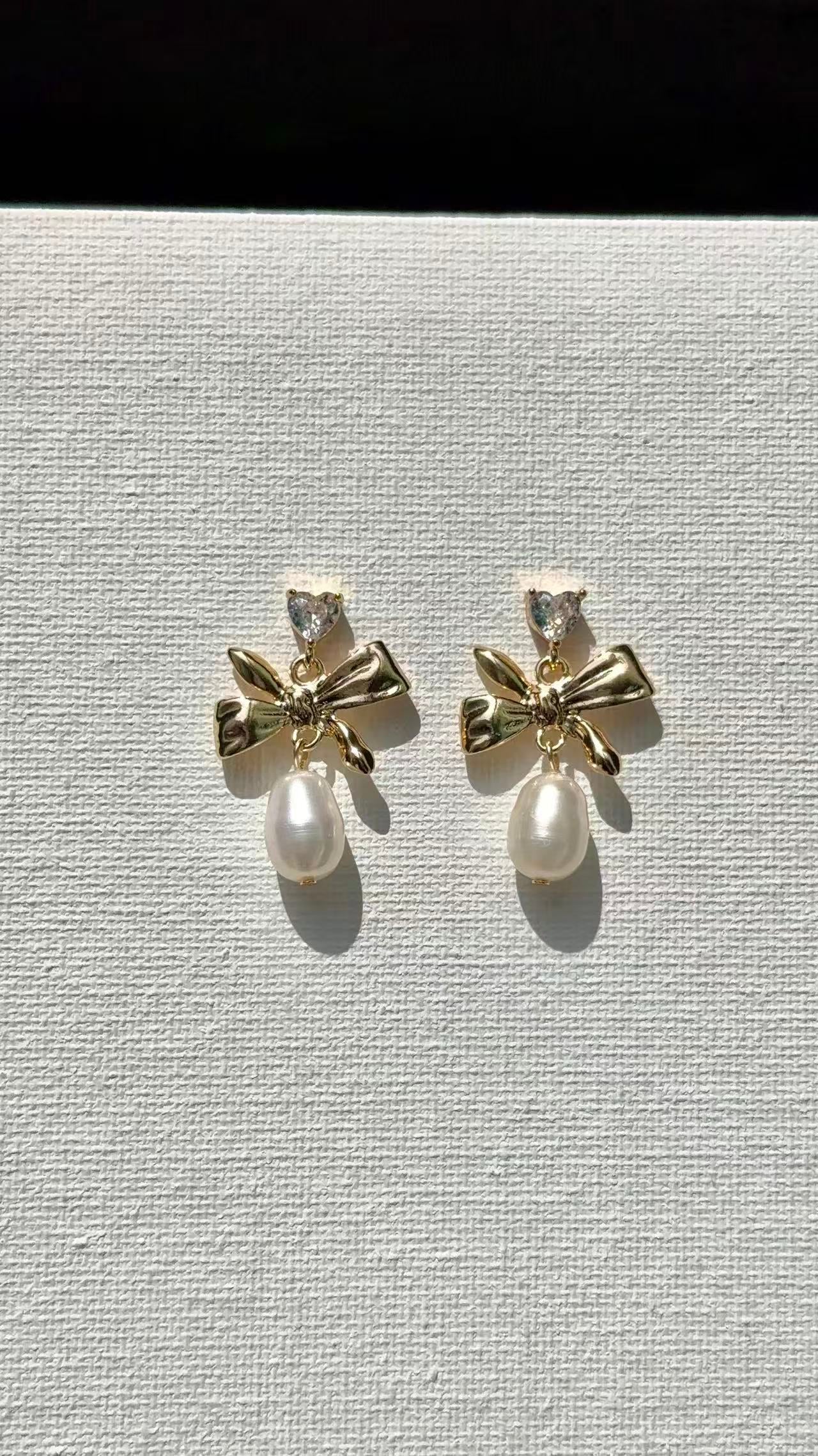 Heart Zirconia Bow Pearl Earrings Vintage Coquette Jewelry