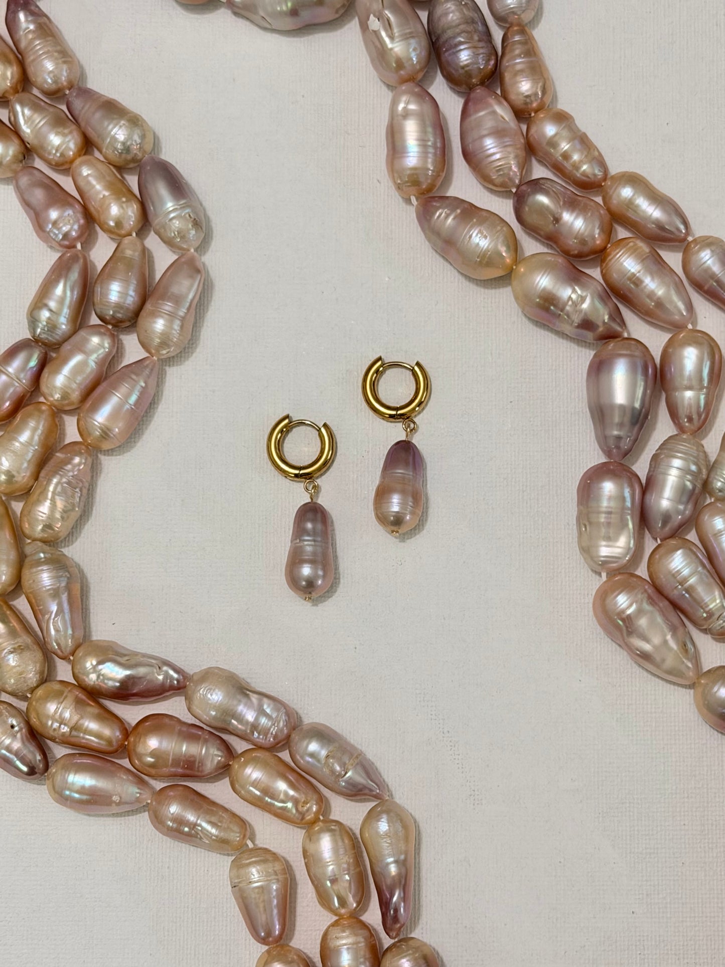 Iridescent Mermaid Pearl Hoop Earrings Baroque Bullet Dangles