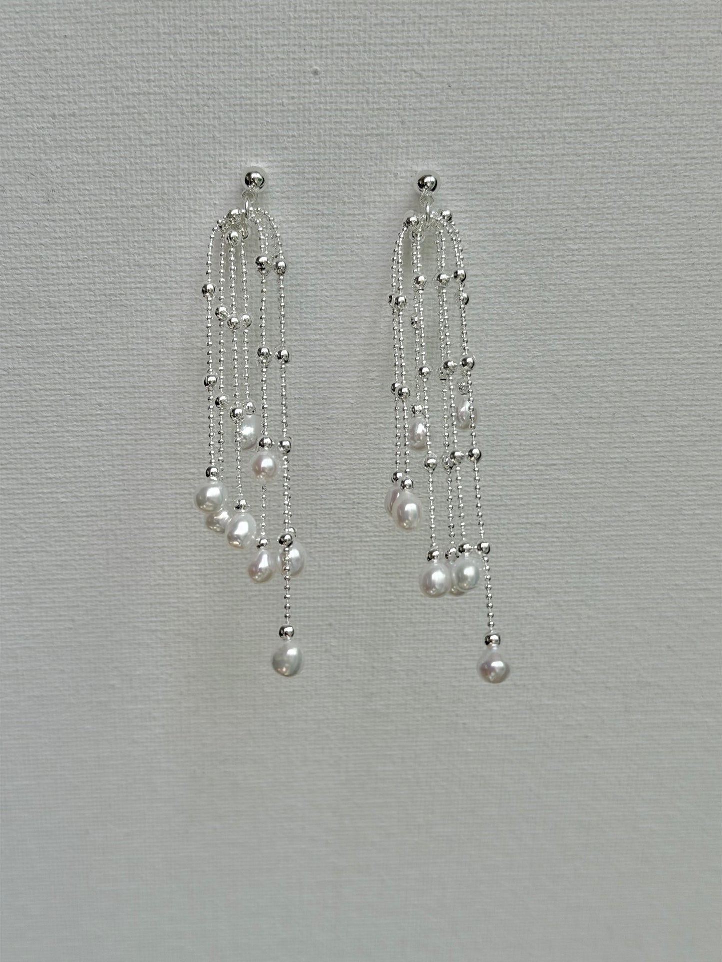 Pearl Waterfall Earrings Long Multi Strand Tassel Dangles