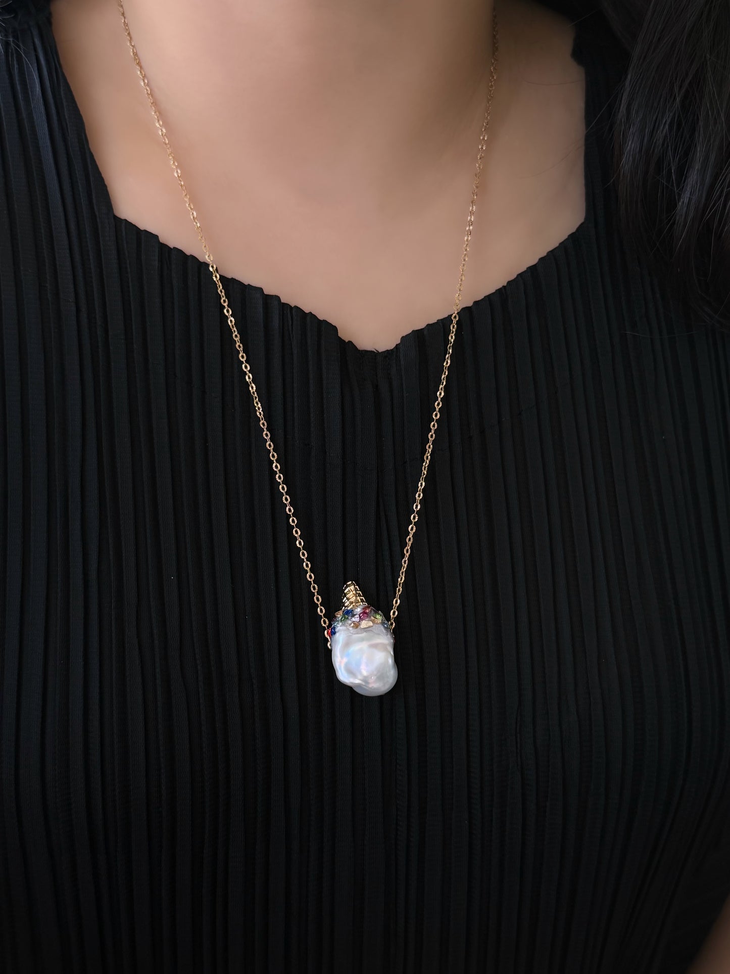 Baroque Pearl Ice Cream Cone Pendant Necklace Whimsical Jewelry