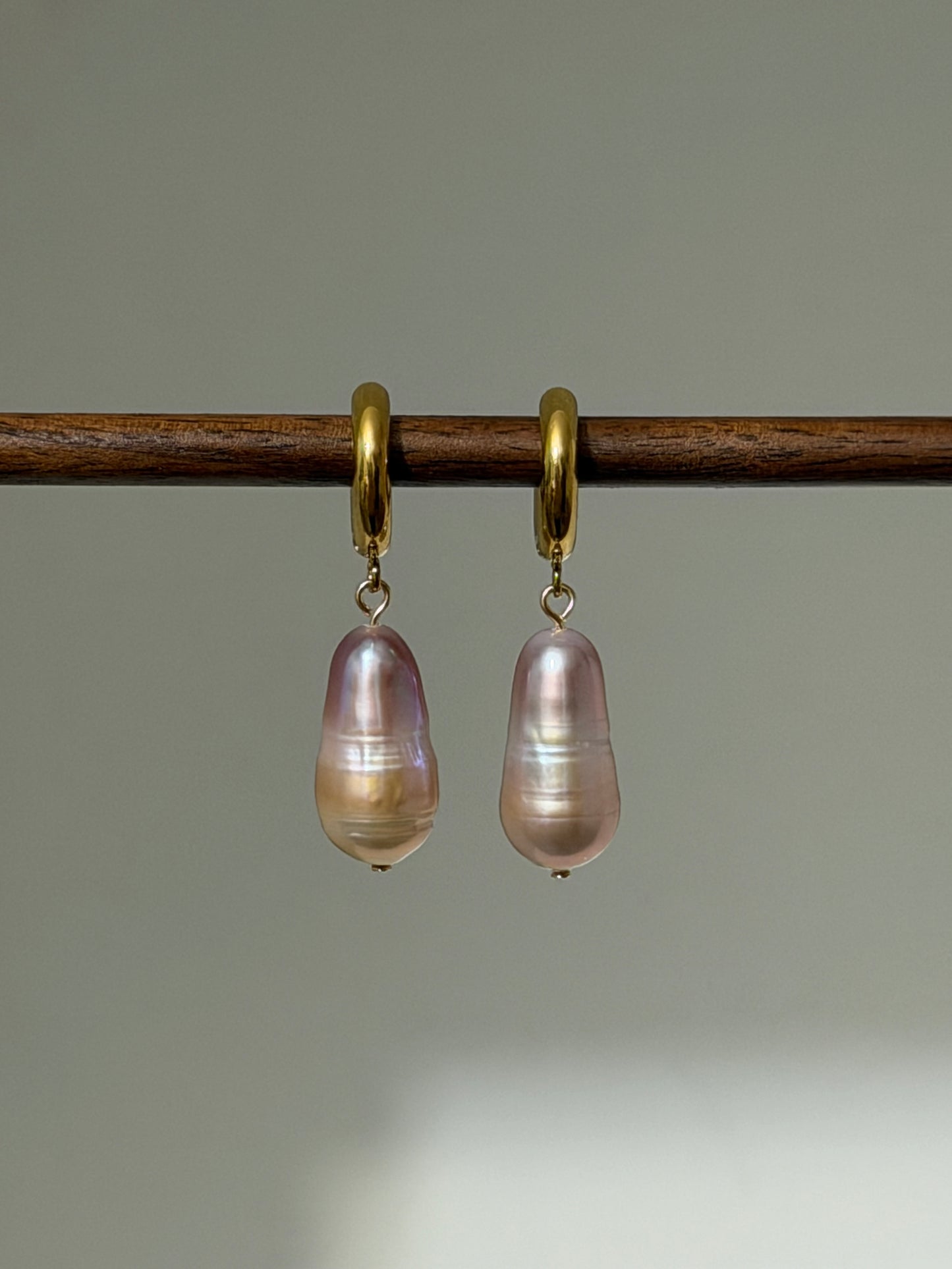 Iridescent Mermaid Pearl Hoop Earrings Baroque Bullet Dangles